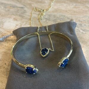 Elegant Blue and Gold Jewelry Set (Necklace & Bracelet)